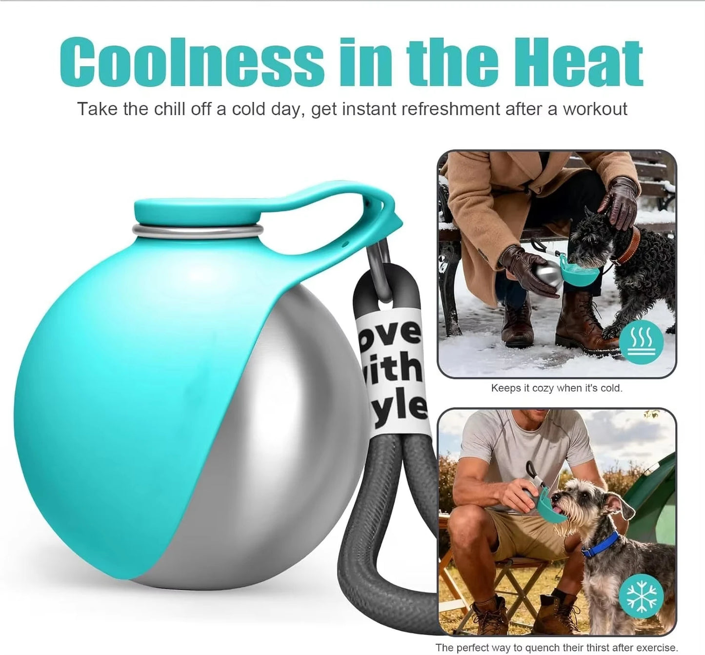 Portable 2-in-1 Dog Water Bottle 285ml Leak-Proof Stainless Steel Bowl