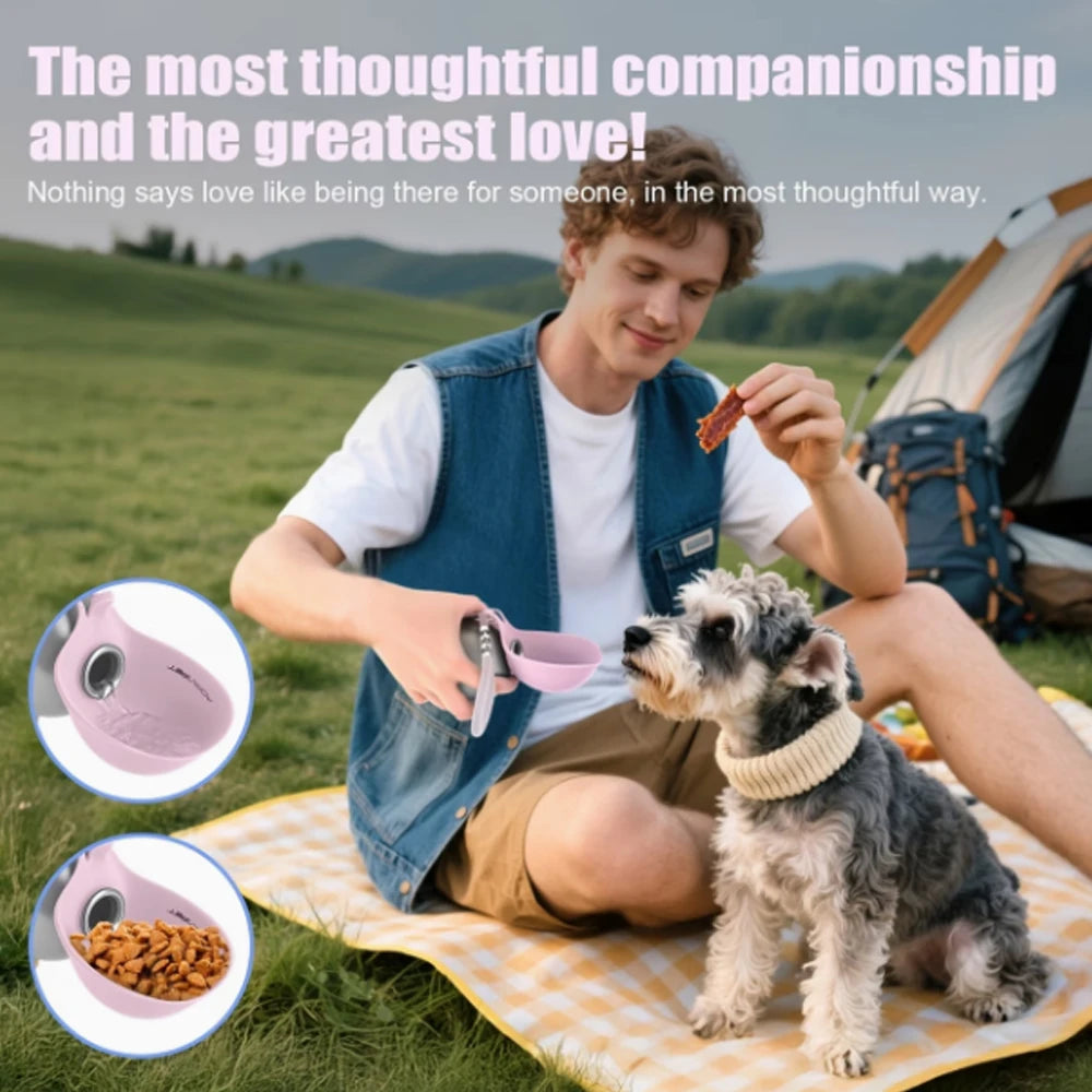 2-in-1 portable dog water bottle with bowl, pink, with nozzle and carry strap