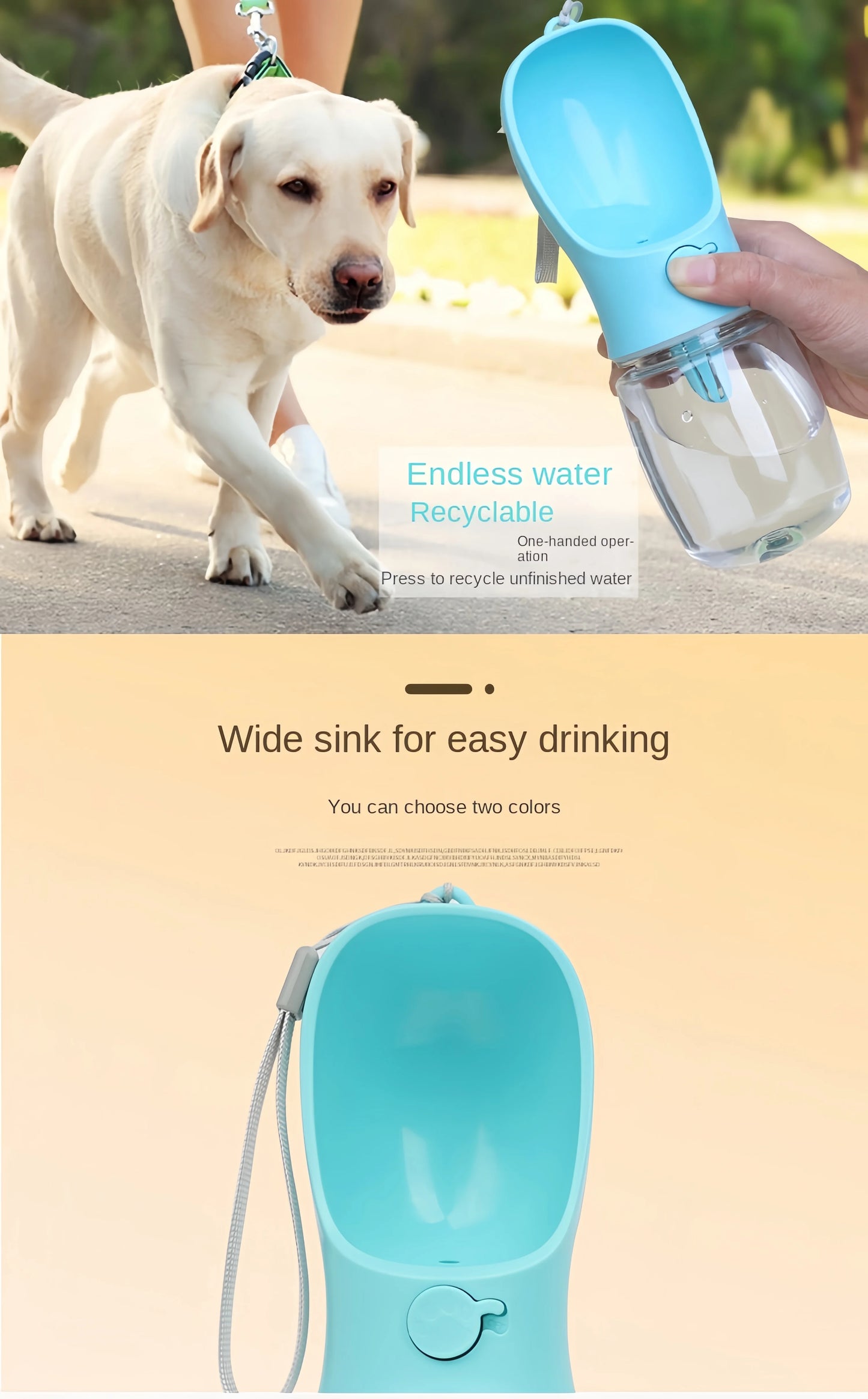2-in-1 Pet Water Bottle with Food Storage Portable Dog Travel Feeder