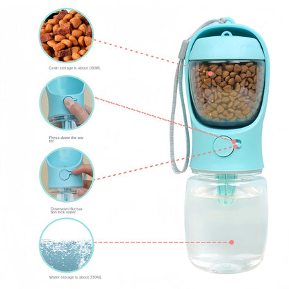 2-in-1 Pet Water Bottle with Food Storage Portable Dog Travel Feeder
