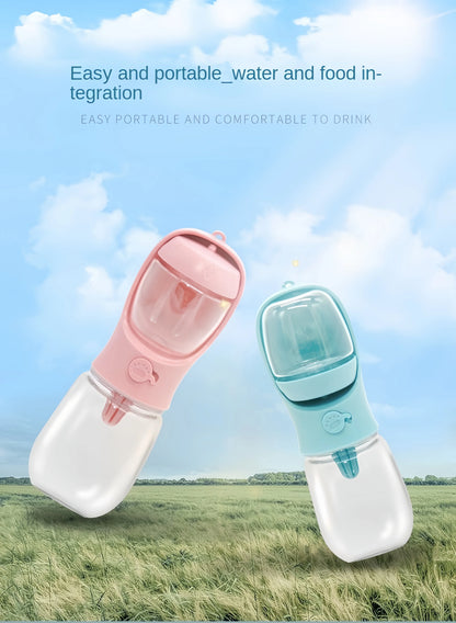 2-in-1 Pet Water Bottle with Food Storage Portable Dog Travel Feeder
