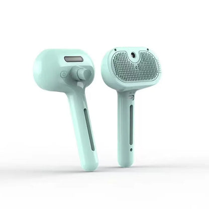 Teal electric steam pet grooming brush pair with pin bristle heads and handle controls