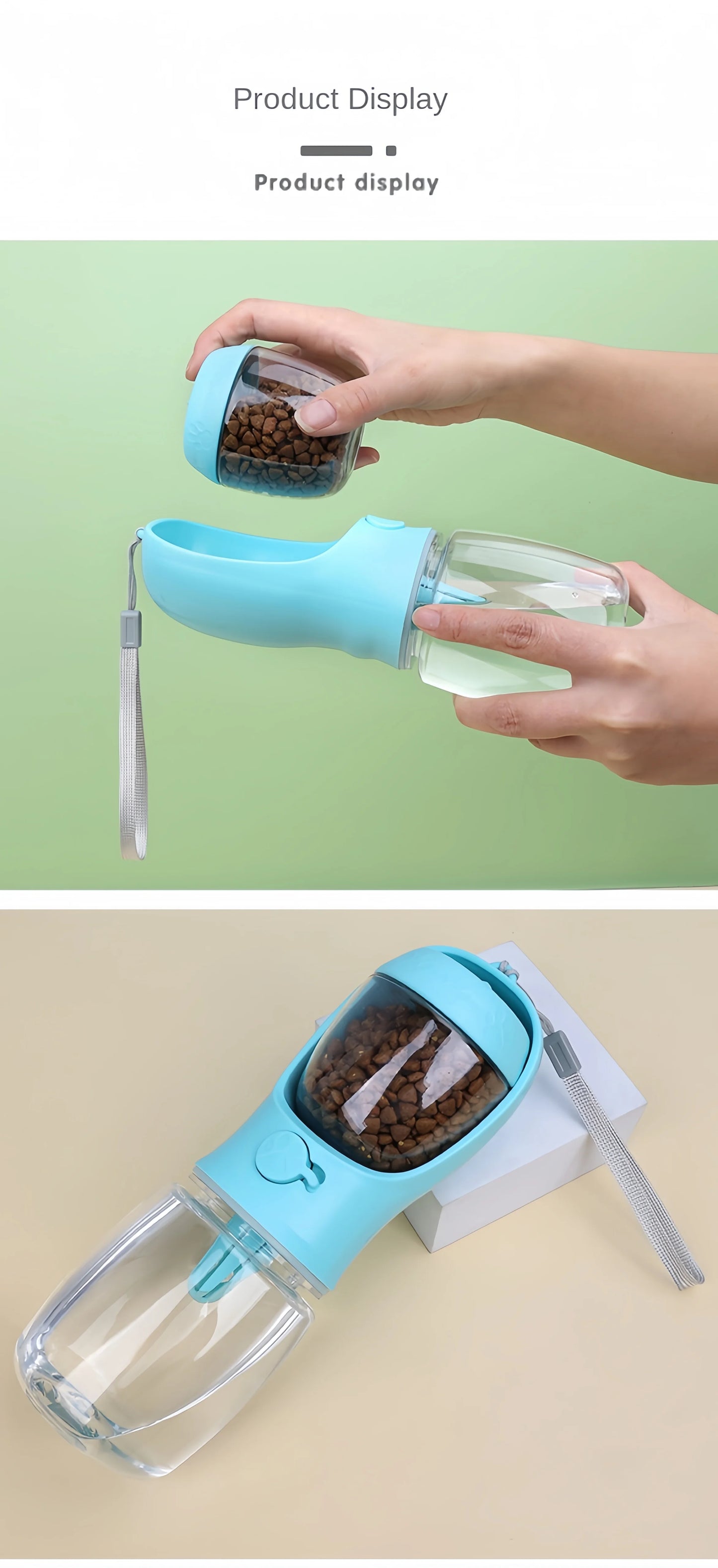 2-in-1 Pet Water Bottle with Food Storage Portable Dog Travel Feeder