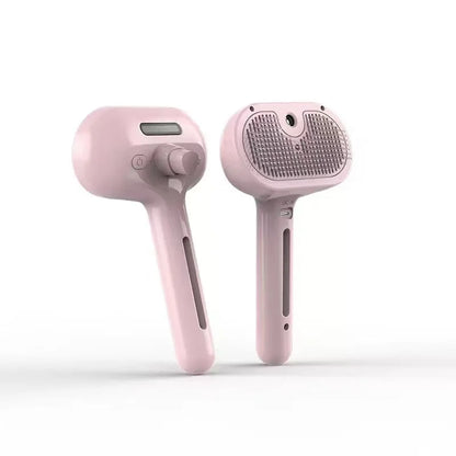 Pink handheld steam pet grooming brush with bristle comb head
