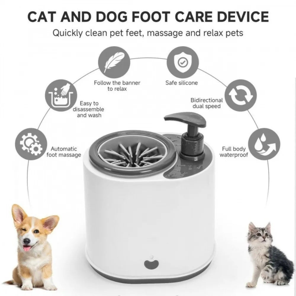 Pet paw washer device with silicone scrubber bowl and side pump