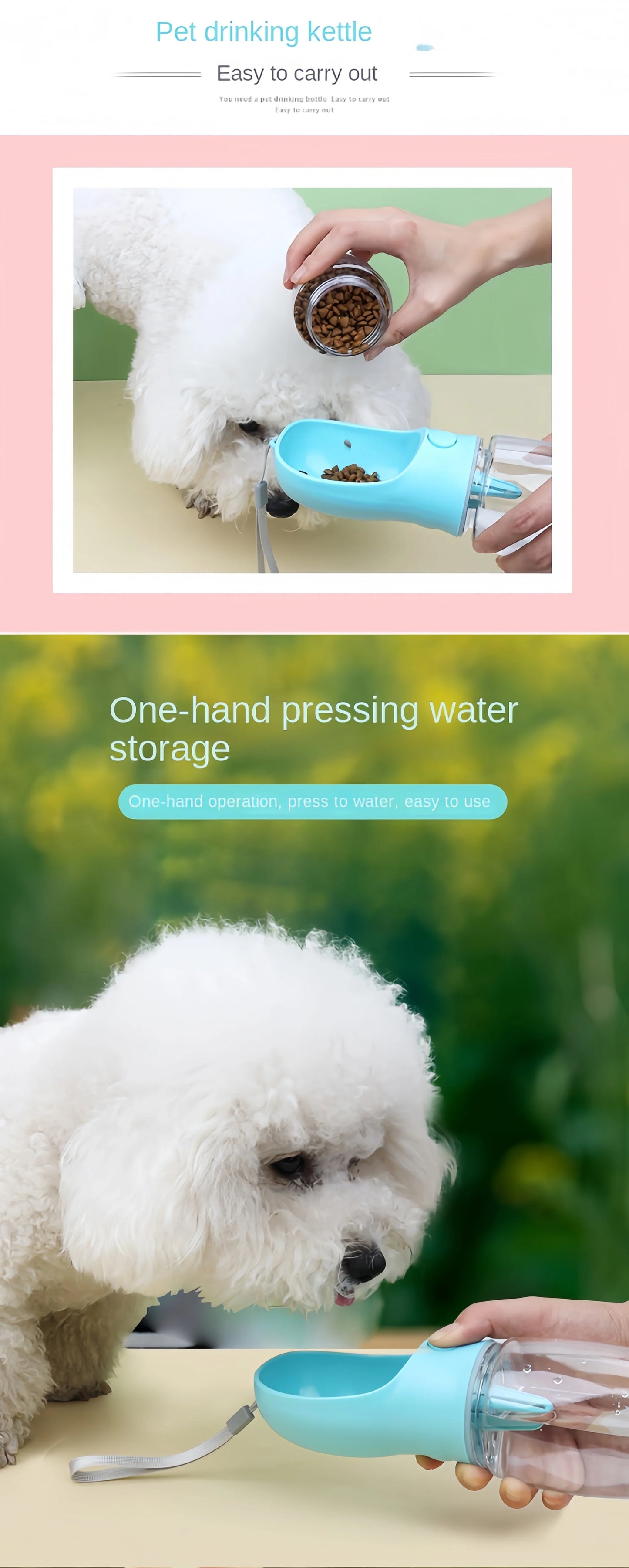 2-in-1 Pet Water Bottle with Food Storage Portable Dog Travel Feeder