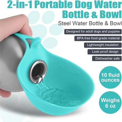 Portable 2-in-1 Dog Water Bottle 285ml Leak-Proof Stainless Steel Bowl
