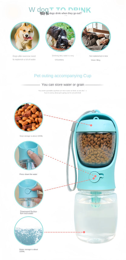 2-in-1 Pet Water Bottle with Food Storage Portable Dog Travel Feeder